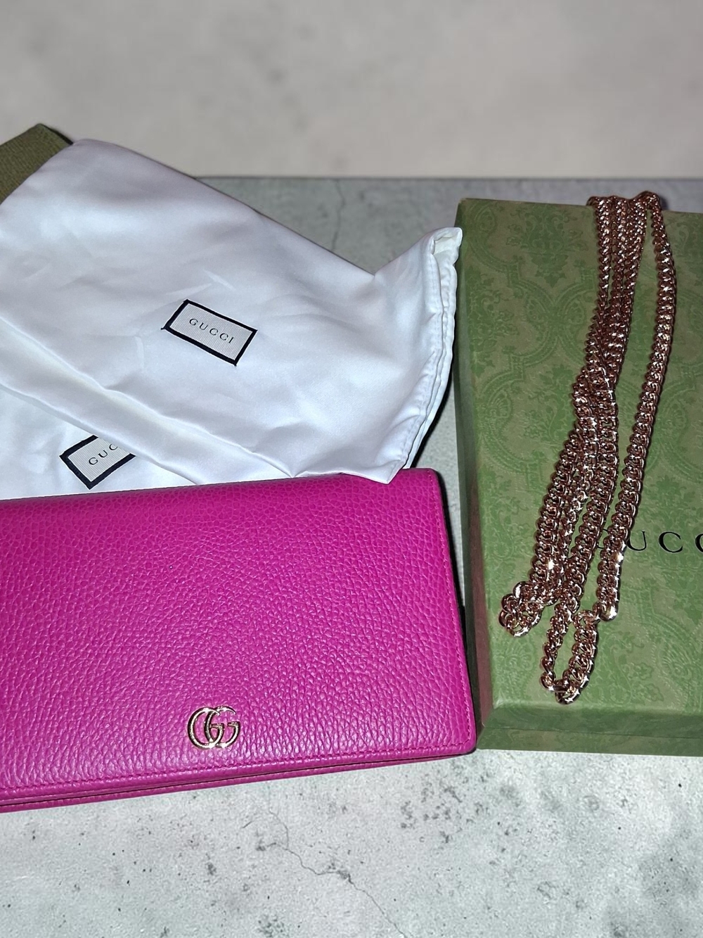 Gucci Hot Pink GG Marmont Leather Wallet on Chain